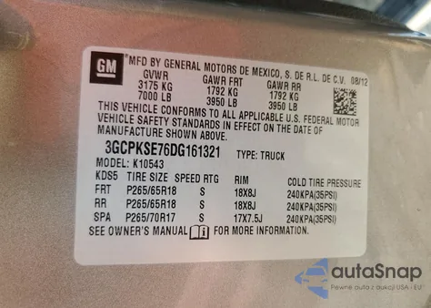 2013 Chevrolet Silverado K1500 Lt from USA, damaged, VIN 3GCPKSE76DG161321